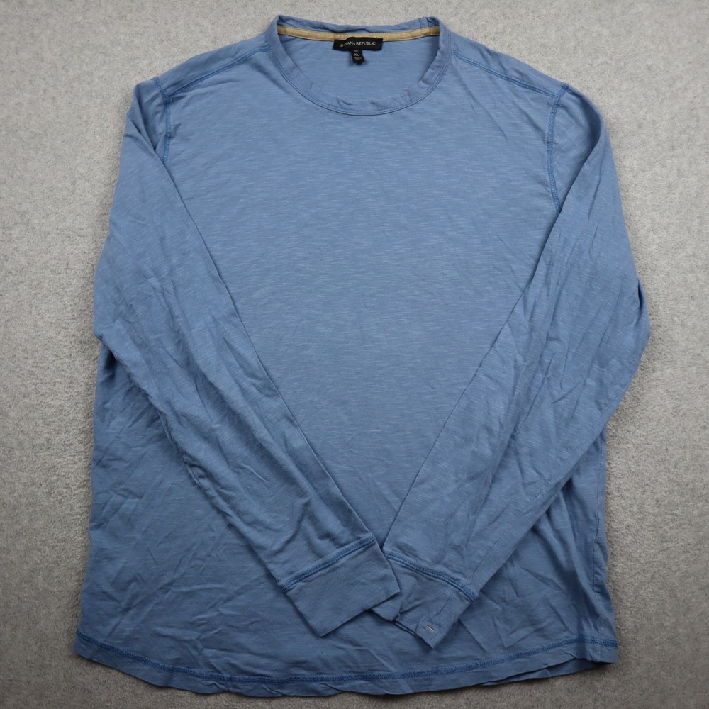 Banana Republic T-Shirt Mens XL Tall Blue Long Sleeve Pima Cotton Slub Crew Neck